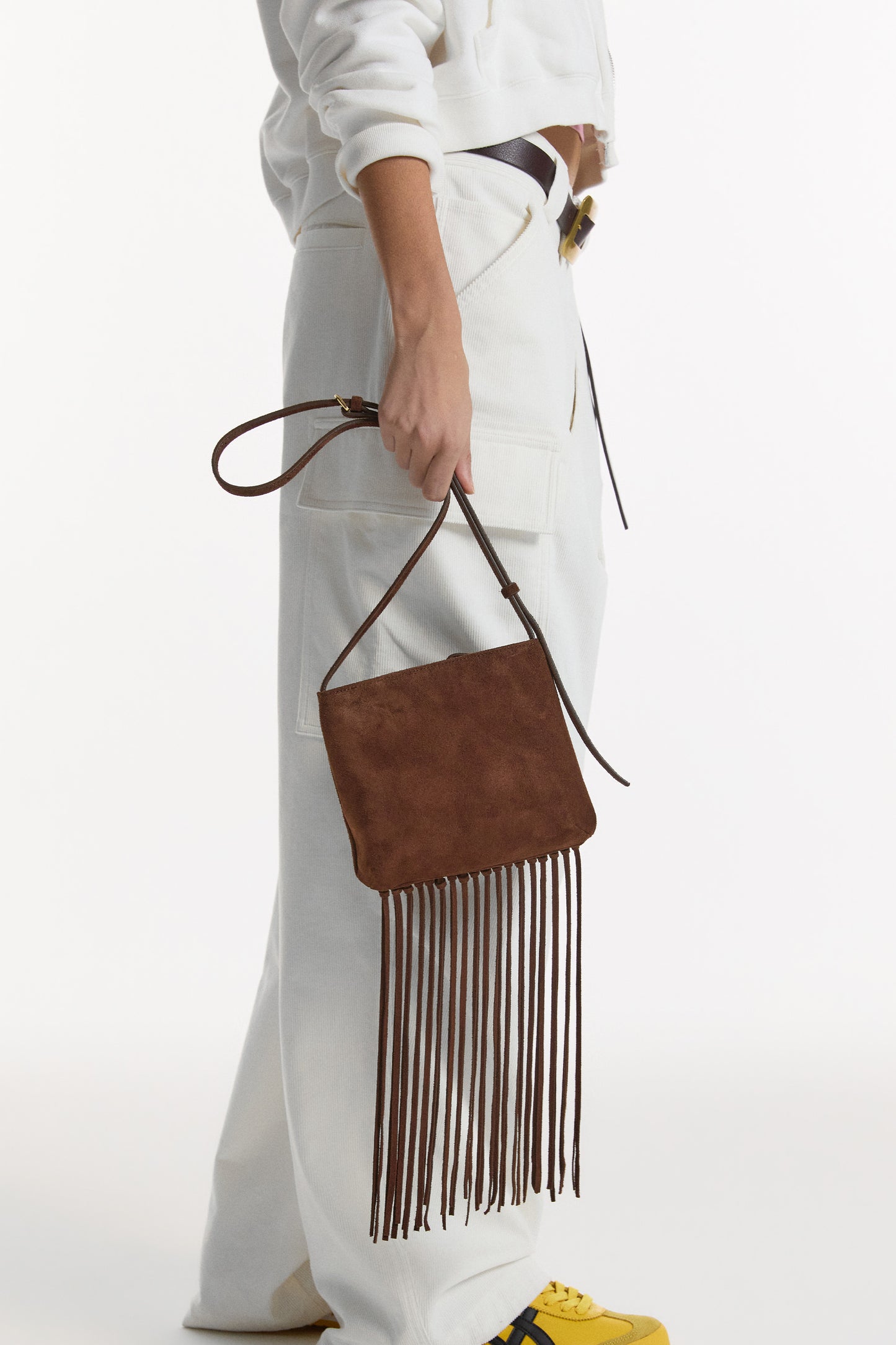 FRINGE MINI CROSSBODY BAG BROWN