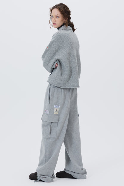 ARGYLE JACQUARD CROP KNIT GRAY