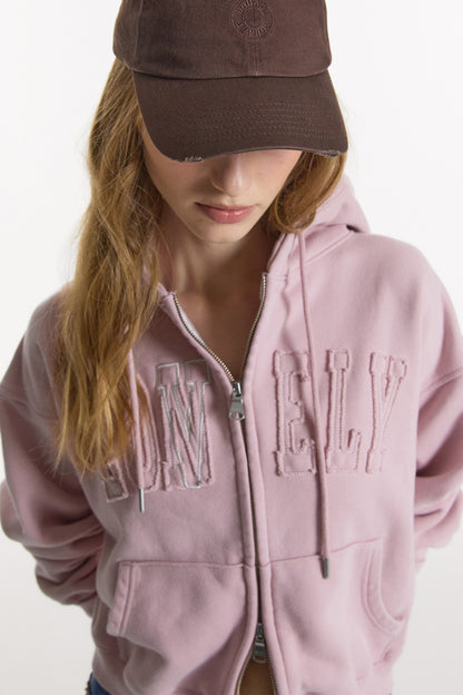 LONELY/LOVELY CROP HOODIE ZIP-UP PINK