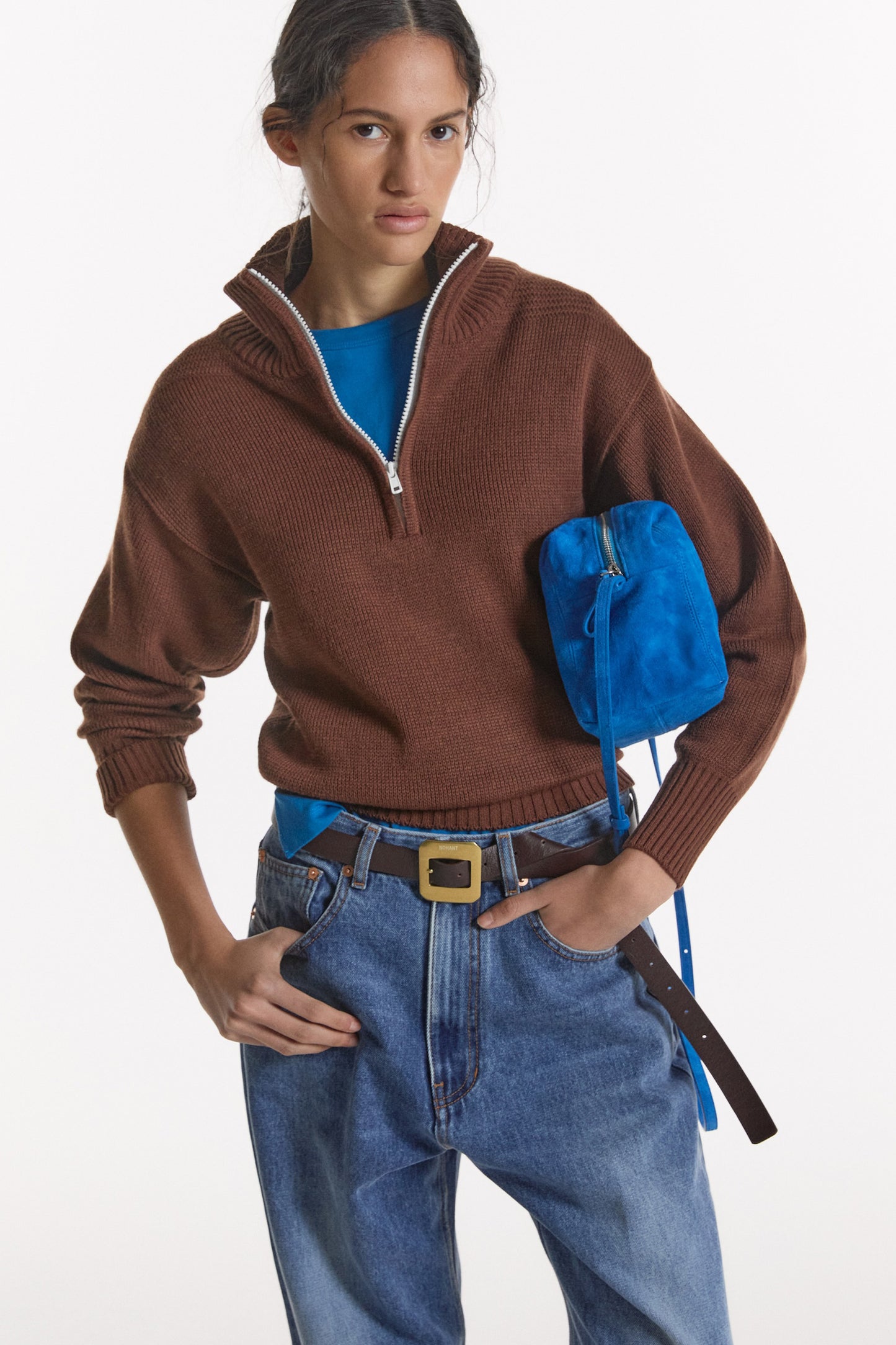 90's QUARTER-ZIP KNIT BROWN