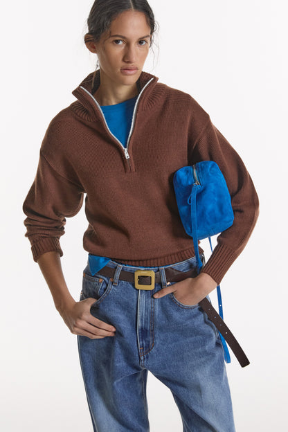 90's QUARTER-ZIP KNIT BROWN