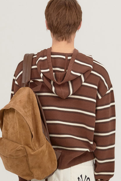 MULTI STRIPE KNIT HOODIE BROWN