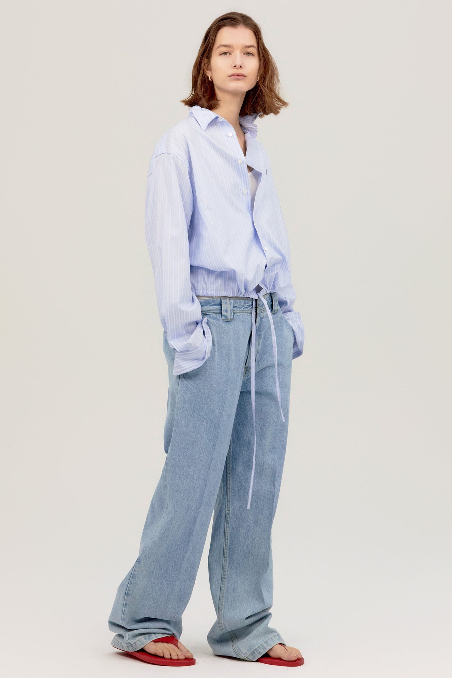 WIRE CROPPED STRIPE SHIRT SKY BLUE