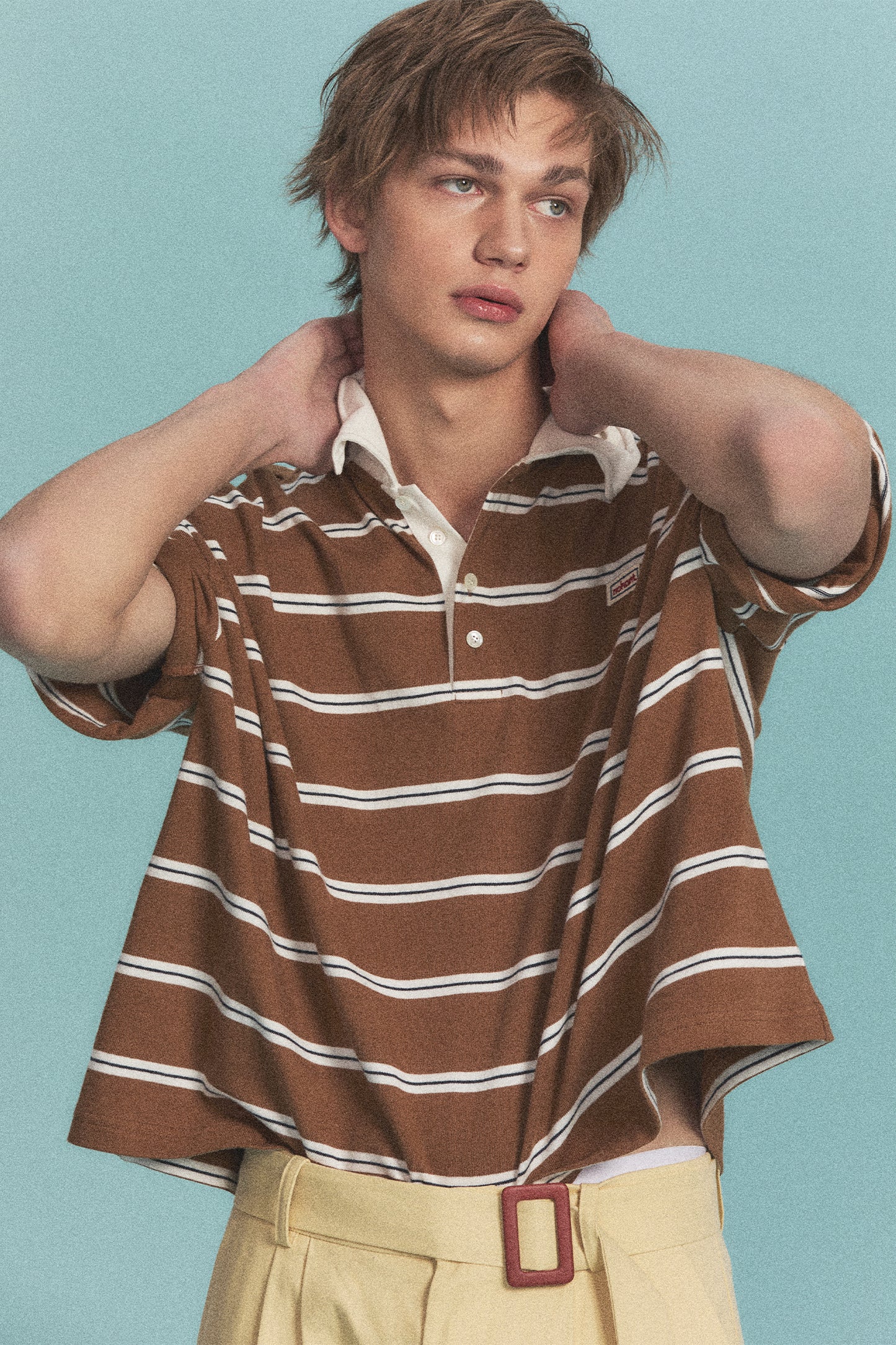 WIRE STRIPE RUGBY SHORT SLEEVE T-SHIRT BROWN
