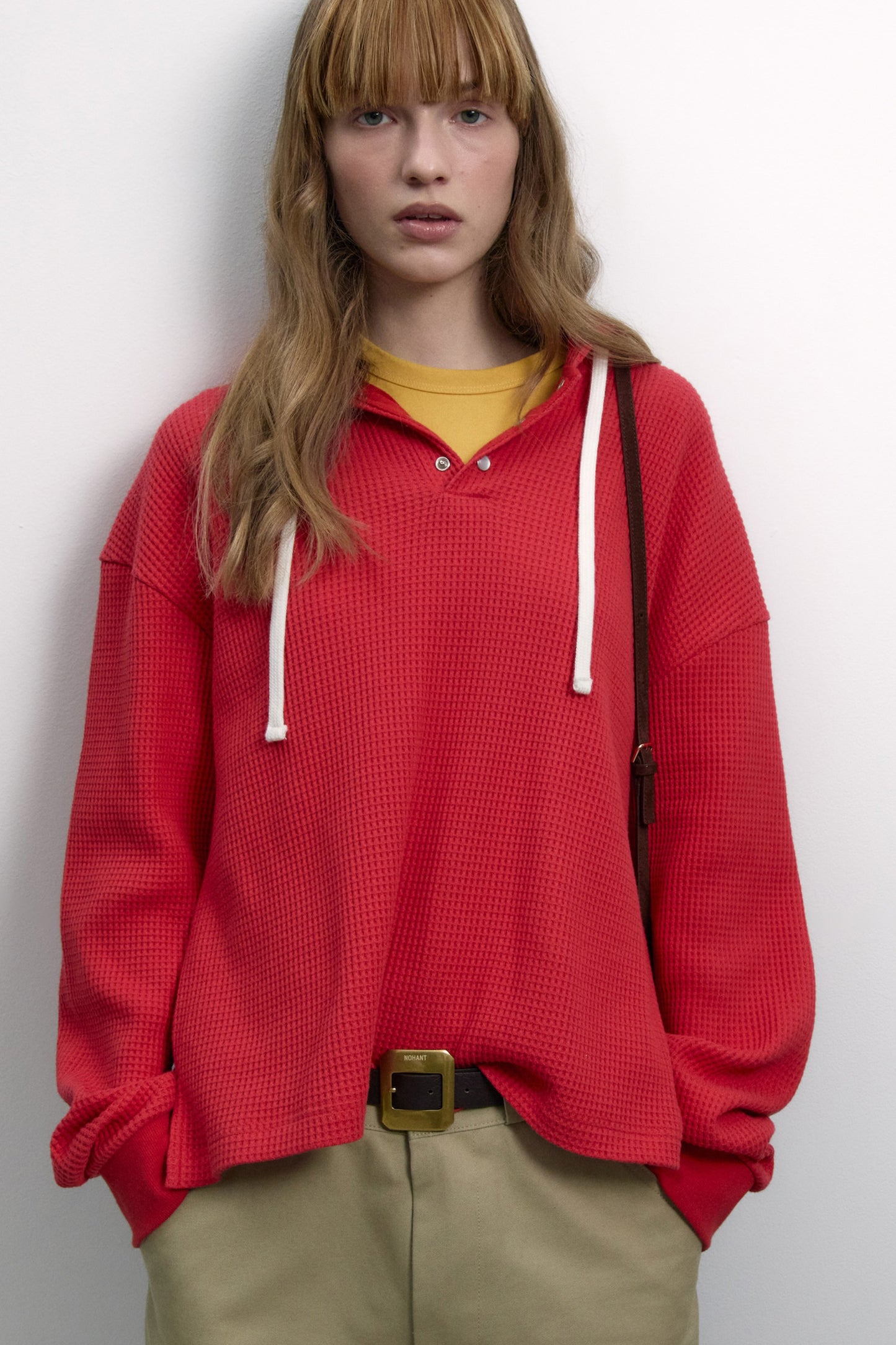 UTILITY PREPPY WAFFLE HOODIE RED