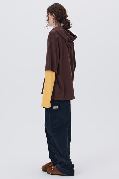 SOFT LAYERED HOODIE T-SHIRT BROWN