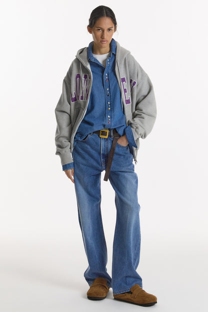 LONELY/LOVELY WASHED HOODIE ZIP-UP GRAY
