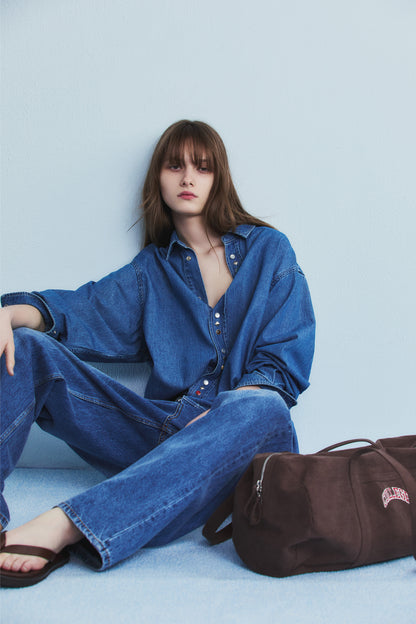 WESTERN BUTTON DENIM SHIRT MID BLUE