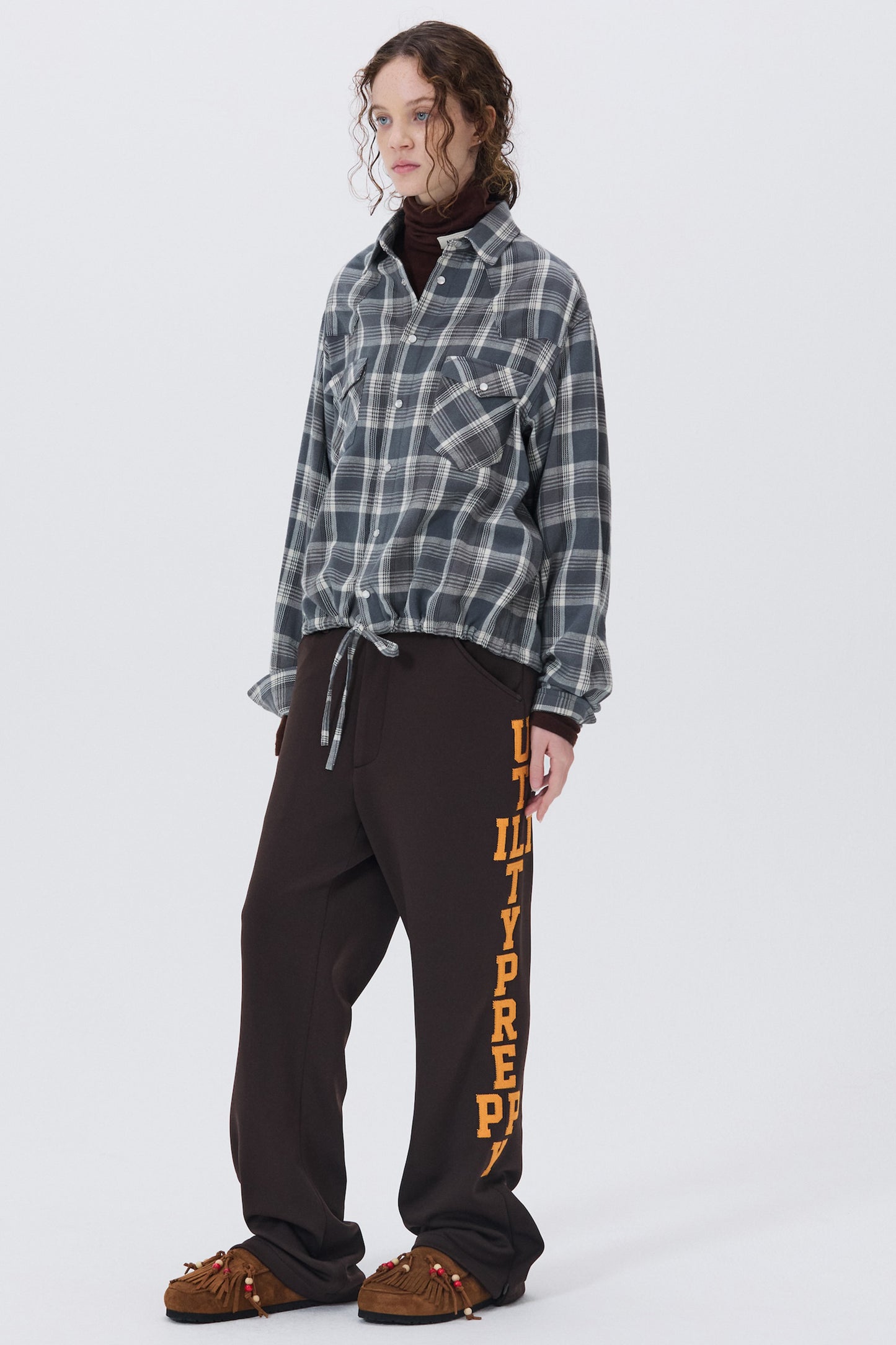 CROPPED WESTERN CHECK SHIRT GRAY
