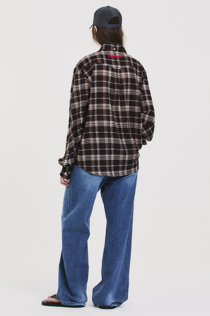 SOFT SHEER CHECK SHIRT BROWN