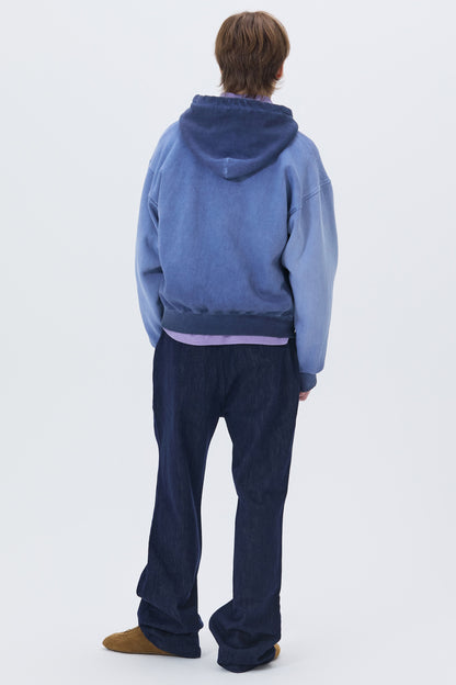 MINIMAL WASHED HOODIE ZIP-UP BLUE