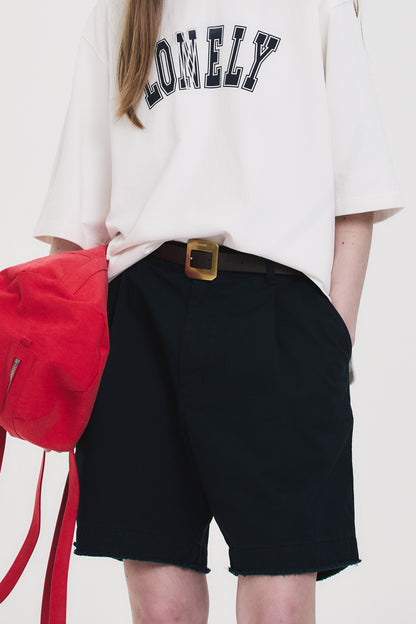 FRINGED CHINO SHORTS NAVY