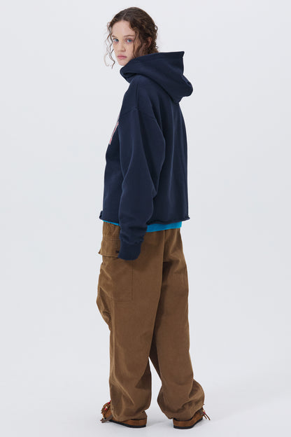 LONELY/LOVELY FLUFF CUT OFF HOODIE NAVY