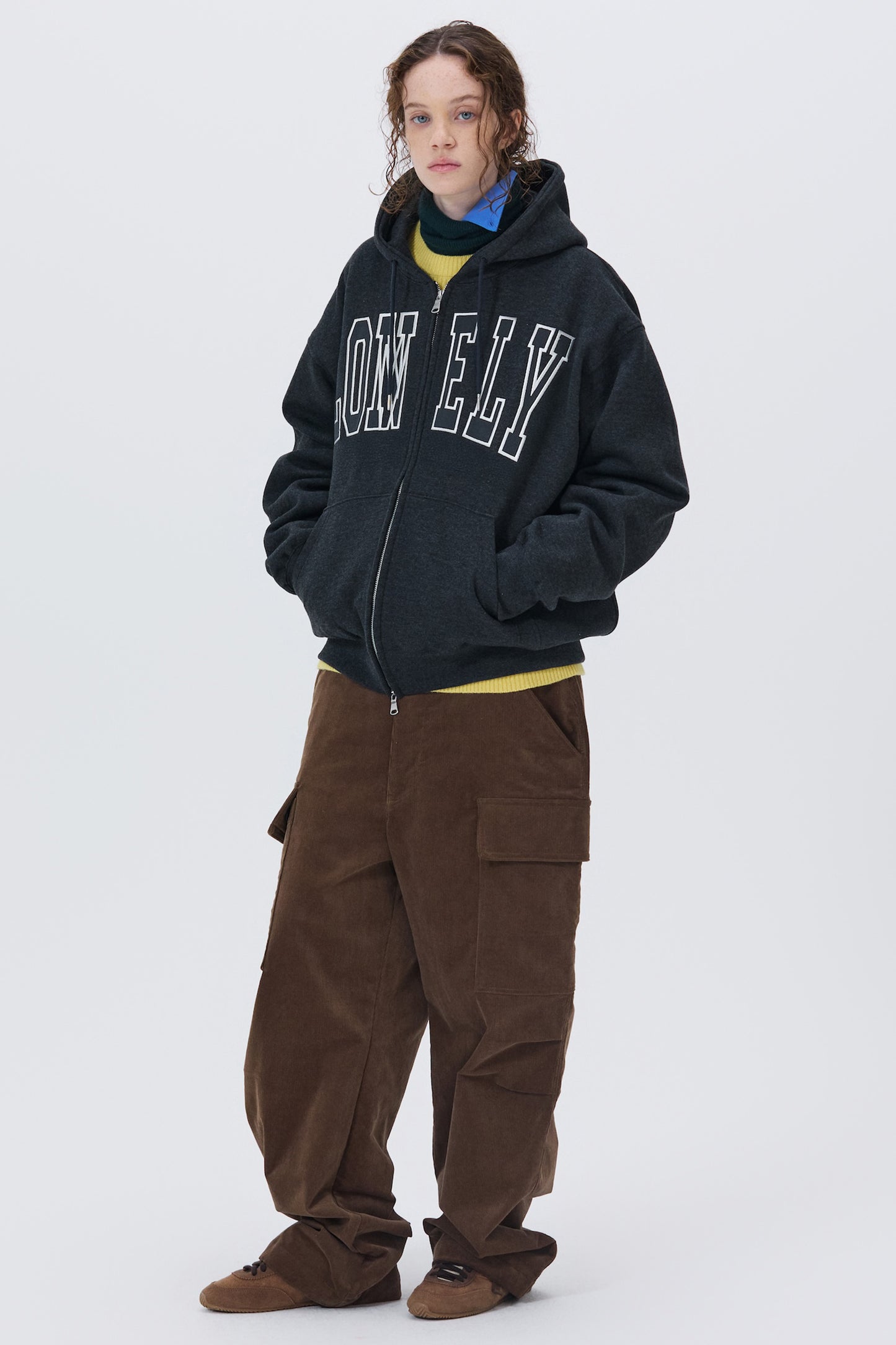 LONELY/LOVELY FLUFF HOODIE ZIP-UP CHARCOAL