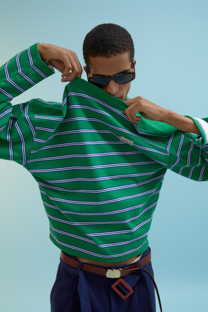 MULTI STRIPE BOAT NECK T-SHIRT GREEN