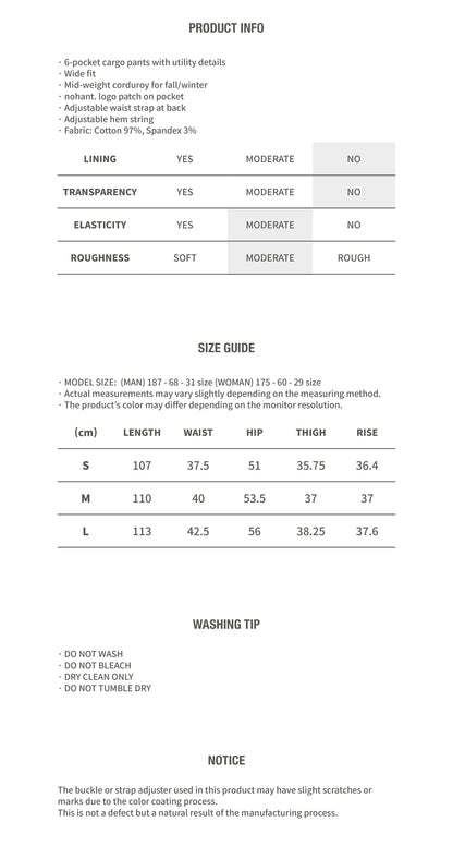 CORDUROY UTILITY CARGO PANTS NAVY