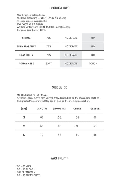 LONELY/LOVELY WASHED HOODIE ZIP-UP GRAY