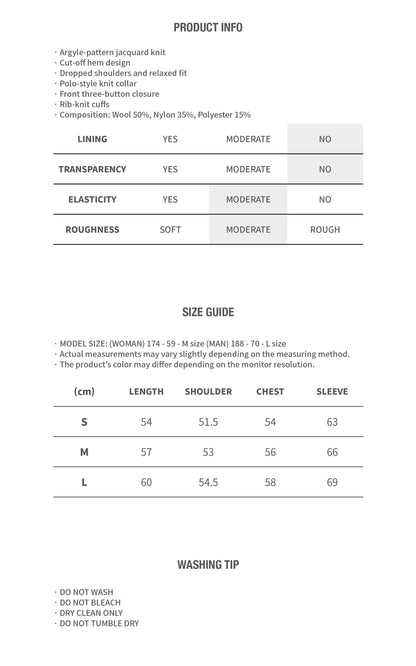 ARGYLE JACQUARD CROP KNIT GRAY