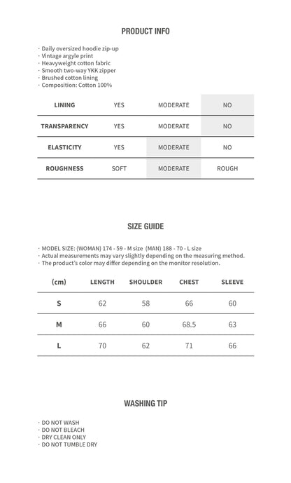 HEAVYWEIGHT ARGYLE HOODIE ZIP-UP GRAY