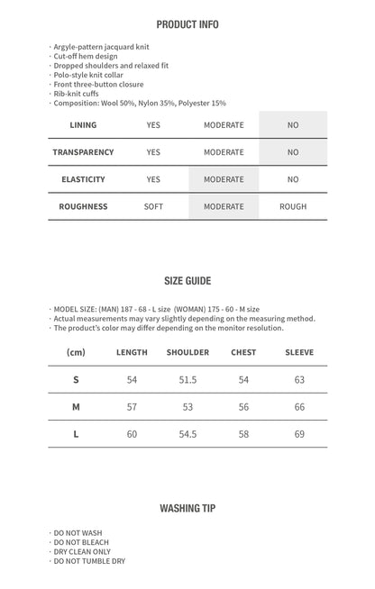 ARGYLE JACQUARD CROP KNIT BEIGE