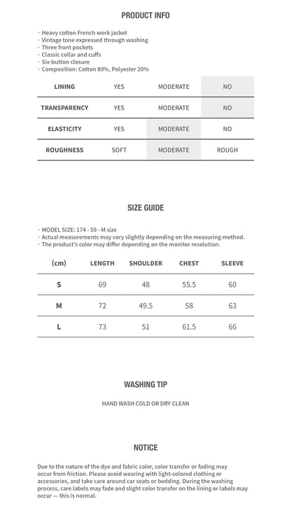 WASHED HEAVYWEIGHT FRENCH JACKET BLUE