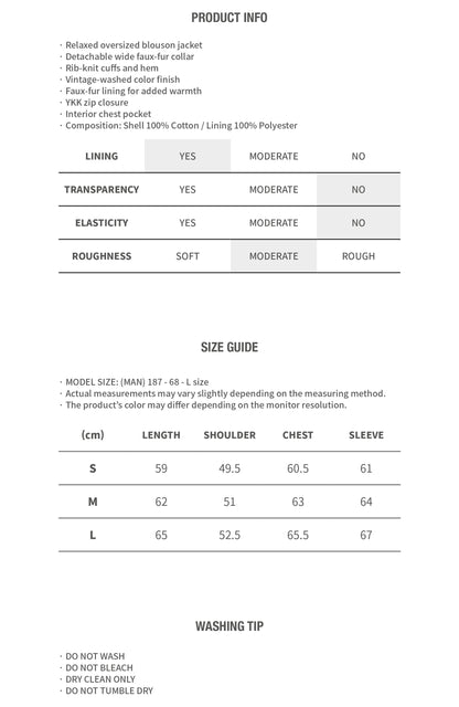 WASHED SHEARLING COLLAR BLOUSON CHARCOAL