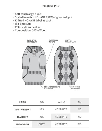PET ARGYLE JACQUARD KNIT GRAY