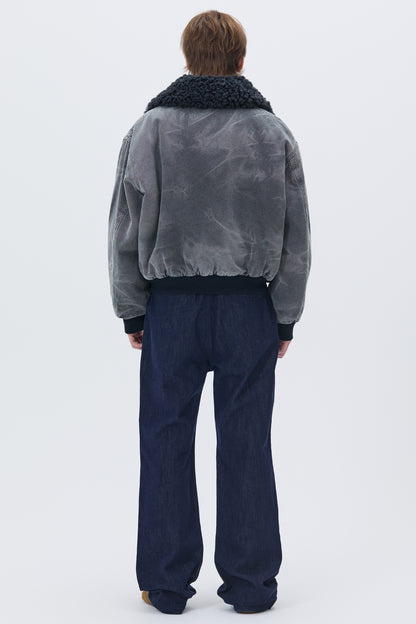 WASHED SHEARLING COLLAR BLOUSON CHARCOAL