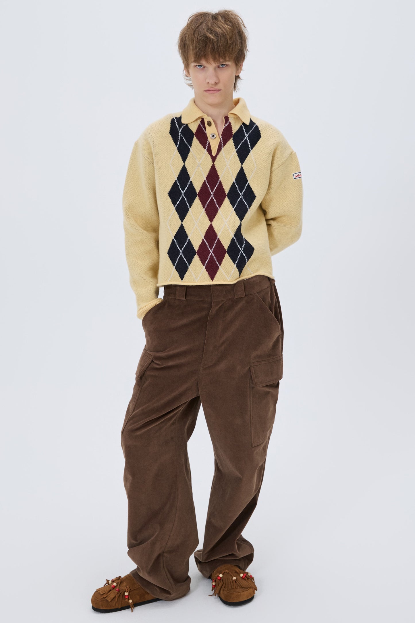 ARGYLE JACQUARD CROP KNIT BEIGE