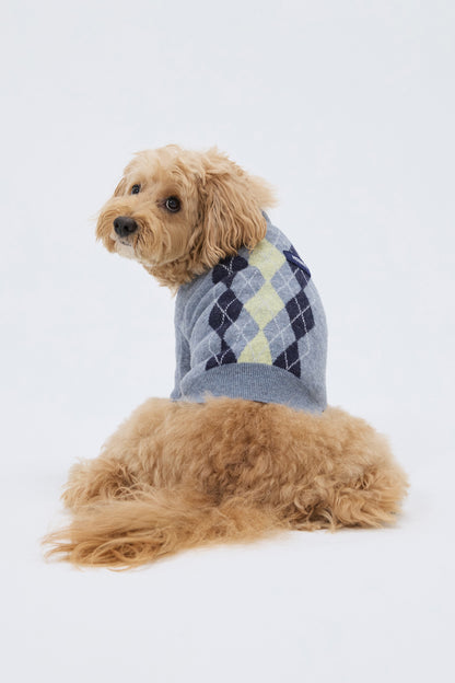 PET ARGYLE JACQUARD KNIT GRAY
