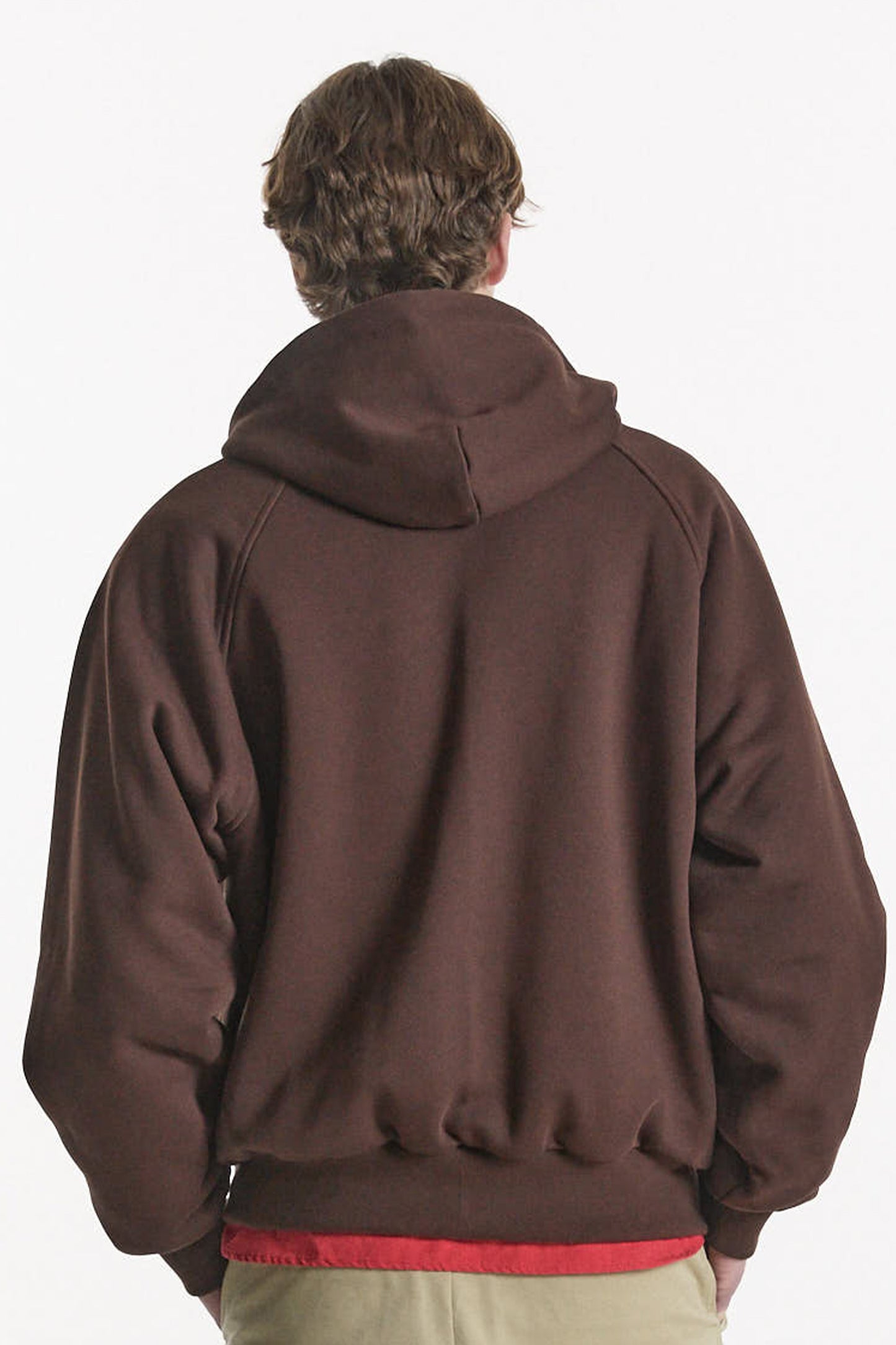 WAFFLE LINED HOODED ZIP-UP JUMPER BROWN
