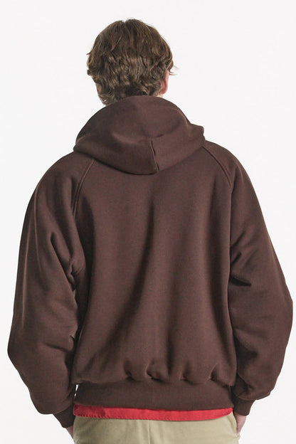WAFFLE LINED HOODED ZIP-UP JUMPER BROWN
