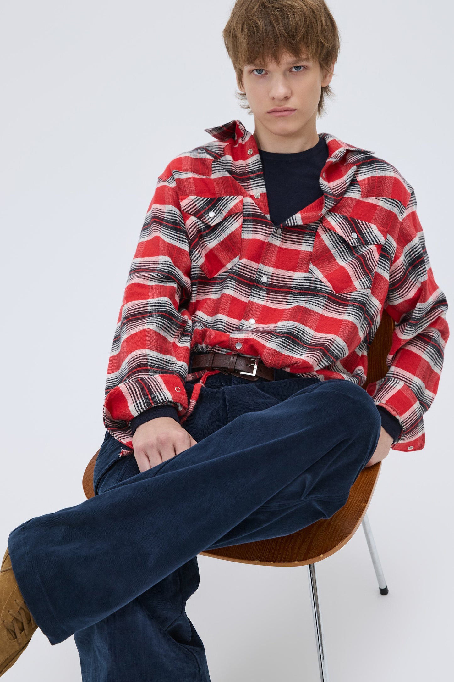 CROPPED WESTERN CHECK SHIRT RED