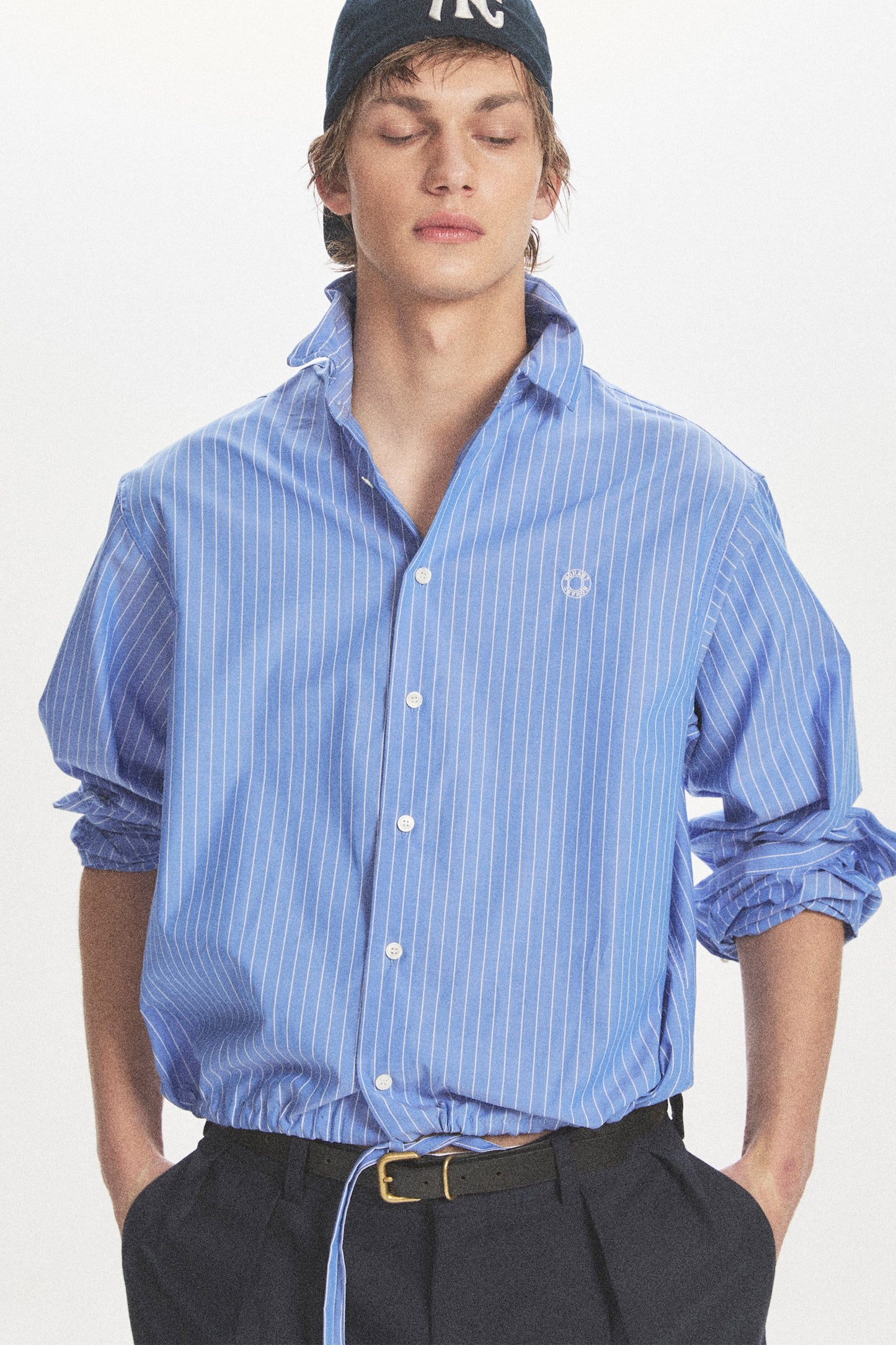 WIRE CROPPED STRIPE SHIRT BLUE