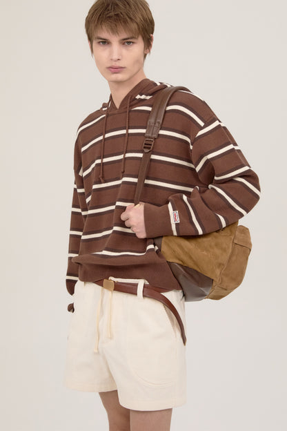 MULTI STRIPE KNIT HOODIE BROWN