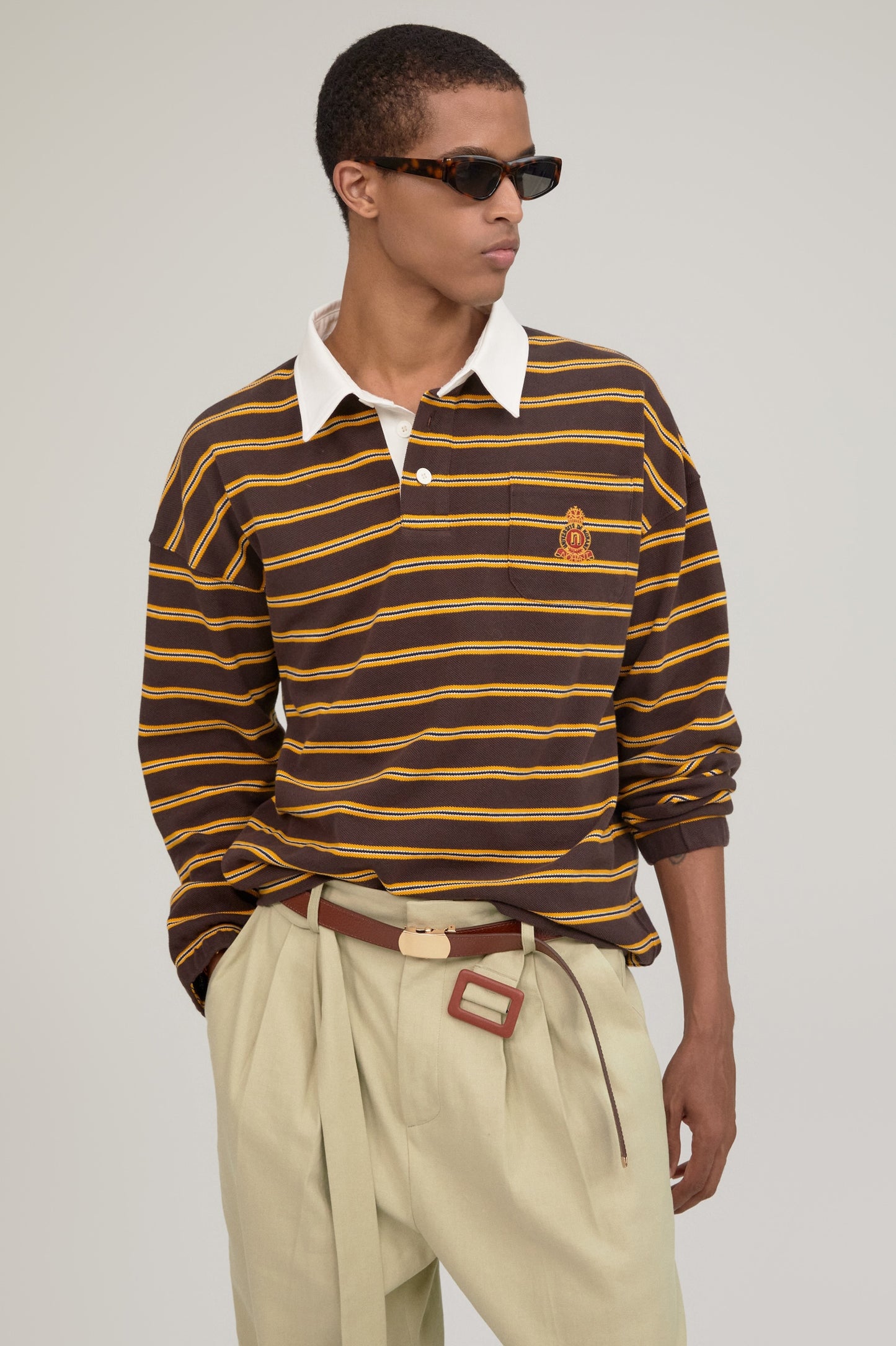 MULTI STRIPE RUGBY T-SHIRT BROWN