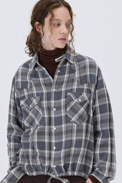 CROPPED WESTERN CHECK SHIRT GRAY