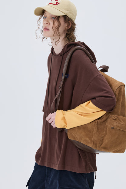 SOFT LAYERED HOODIE T-SHIRT BROWN