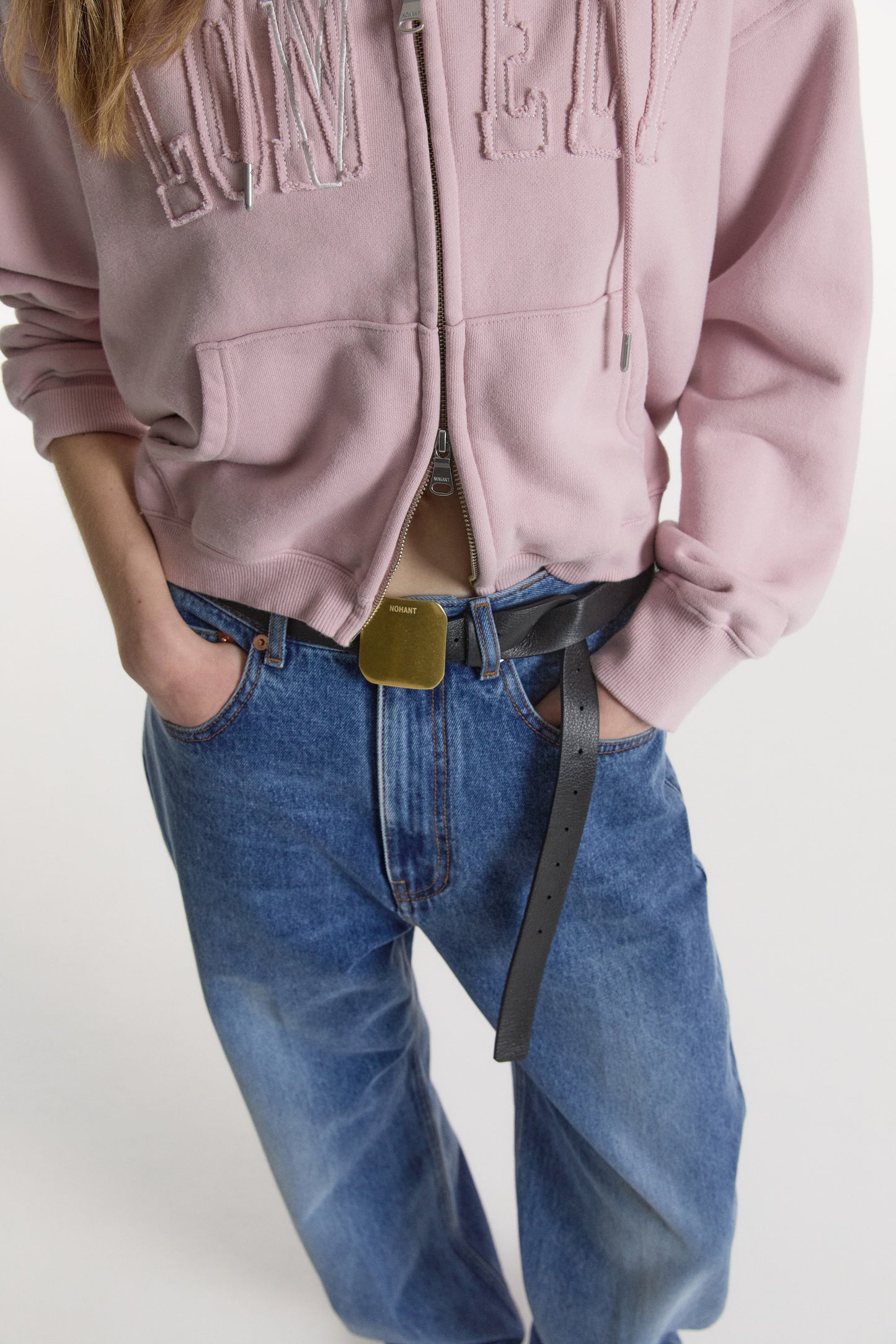 LONELY/LOVELY CROP HOODIE ZIP-UP PINK