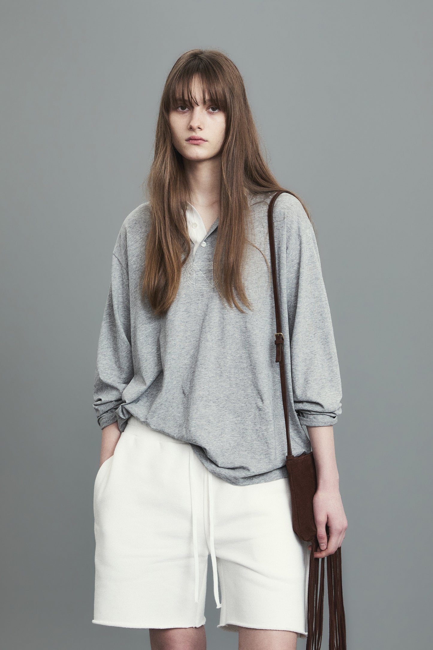 RELAXED LONG-SLEEVE POLO GRAY