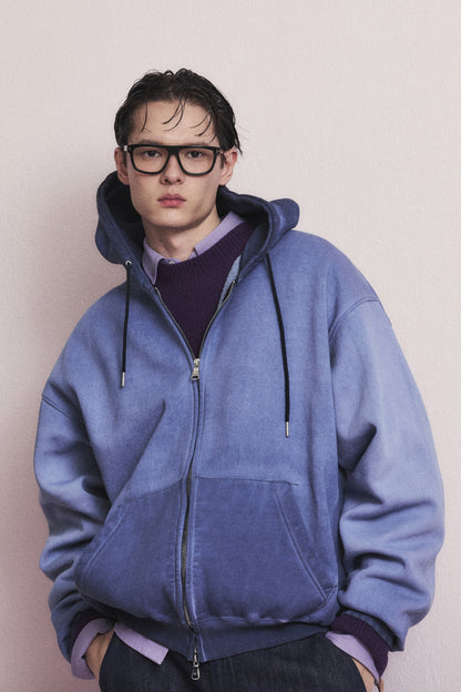 MINIMAL WASHED HOODIE ZIP-UP BLUE