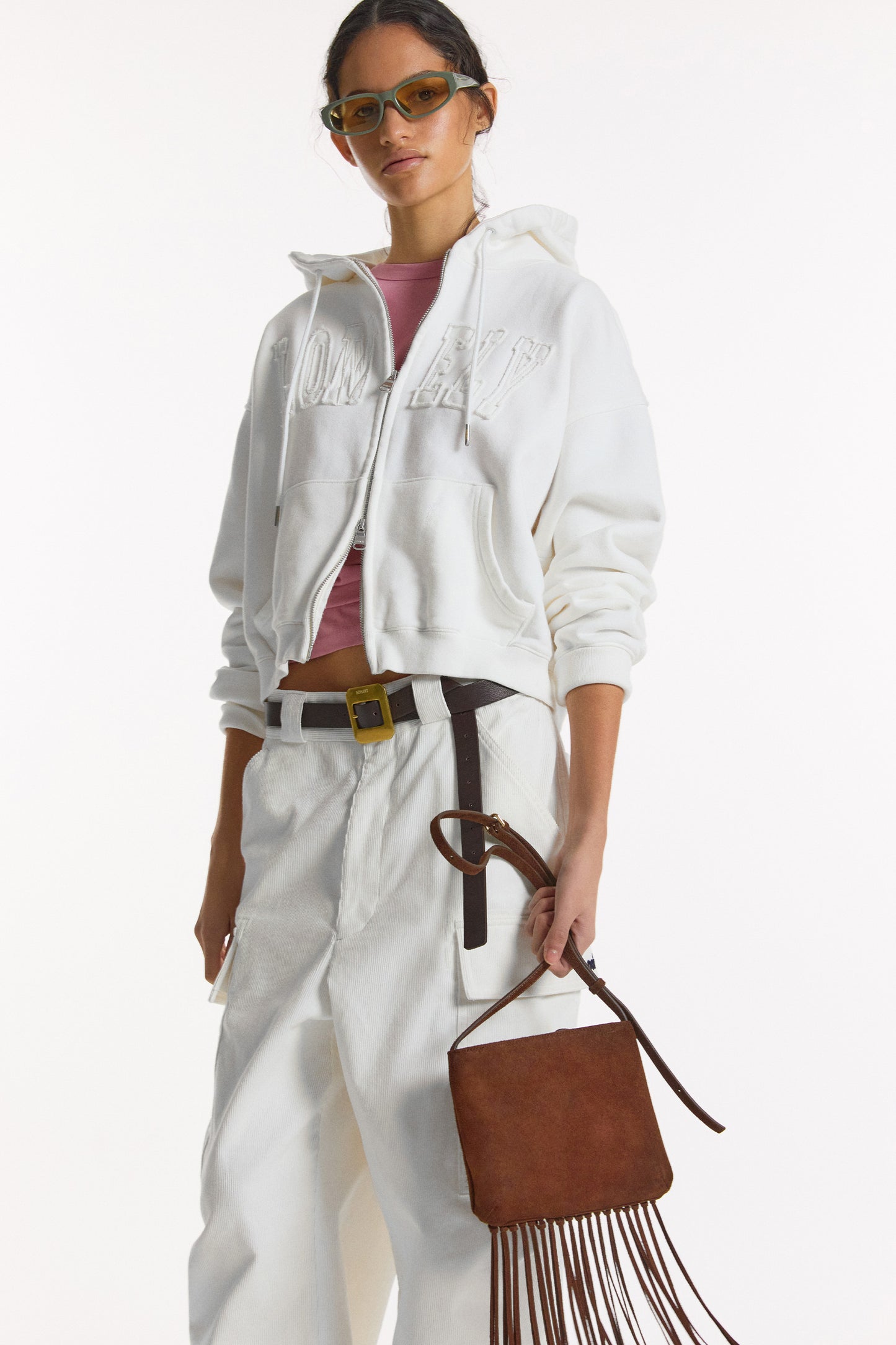 LONELY/LOVELY CROP HOODIE ZIP-UP WHITE