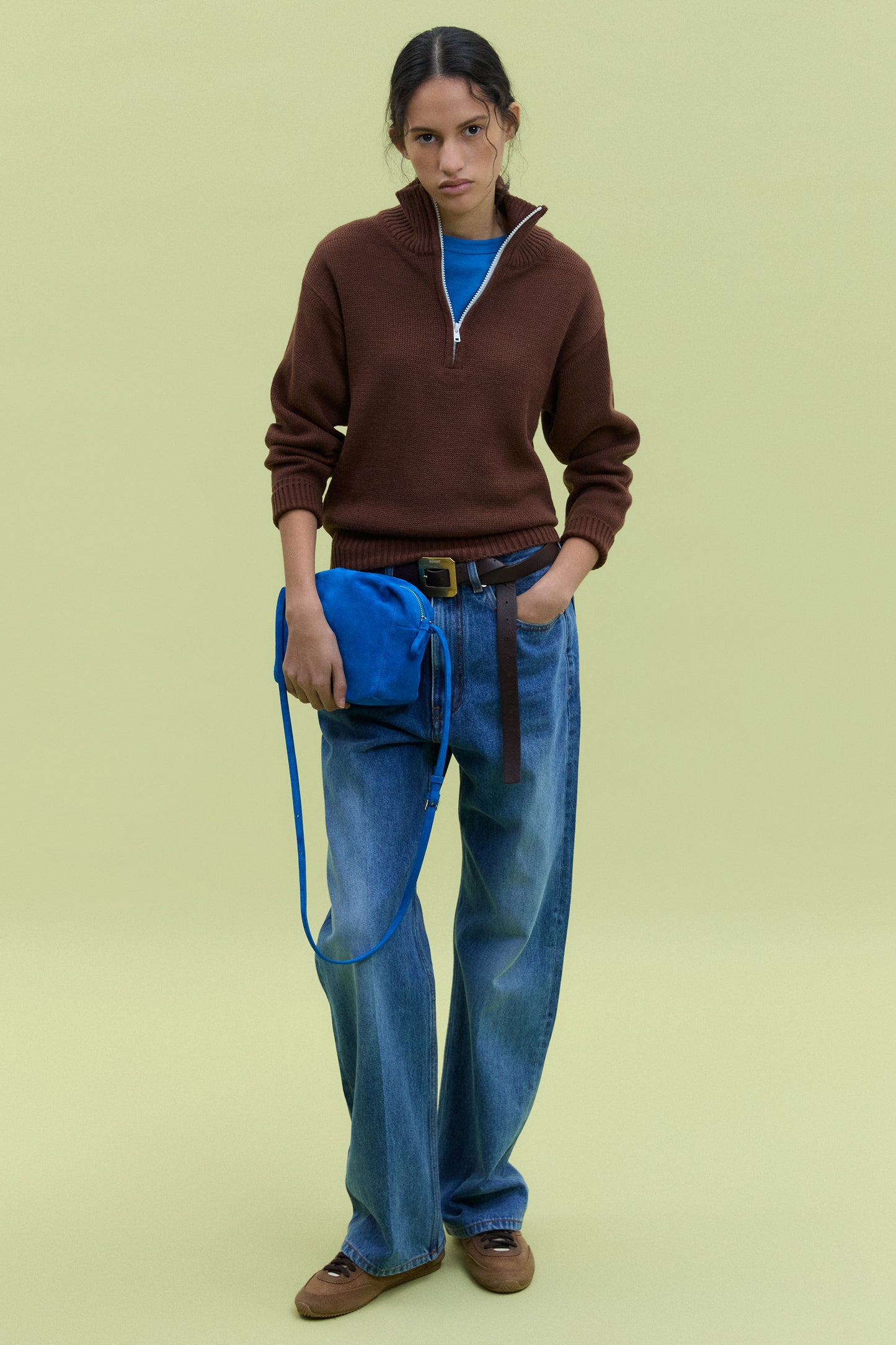 90's QUARTER-ZIP KNIT BROWN