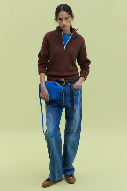 90's QUARTER-ZIP KNIT BROWN