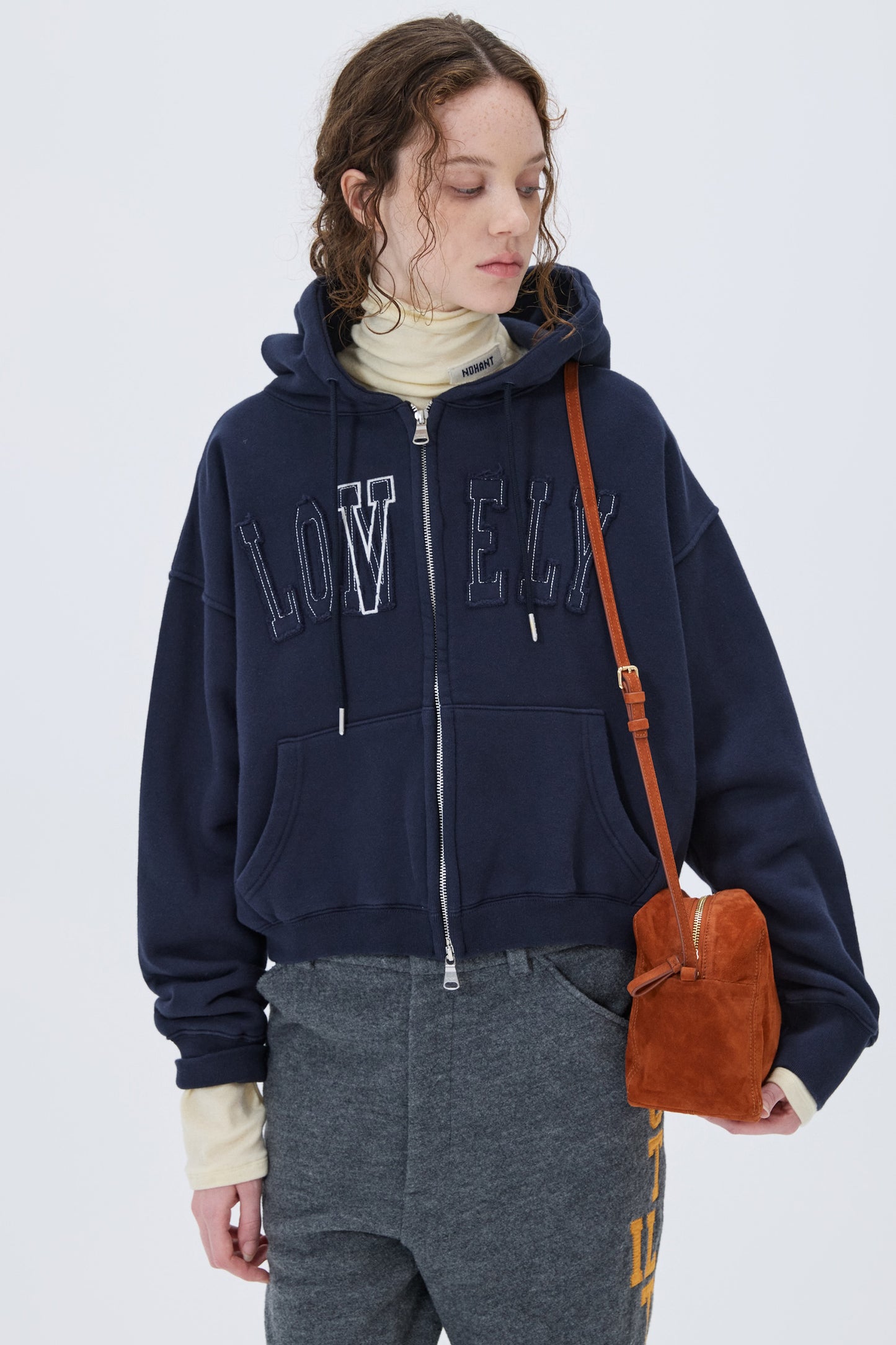 LONELY/LOVELY CROP HOODIE ZIP-UP NAVY