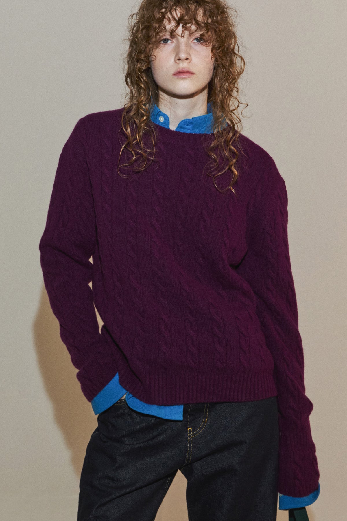 CORSET CUFF CABLE KNIT PURPLE