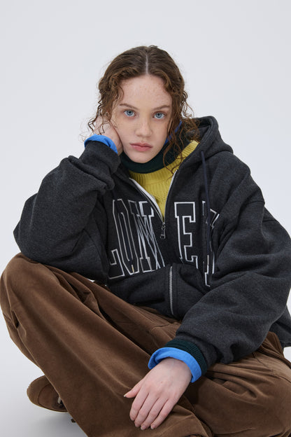 LONELY/LOVELY FLUFF HOODIE ZIP-UP CHARCOAL