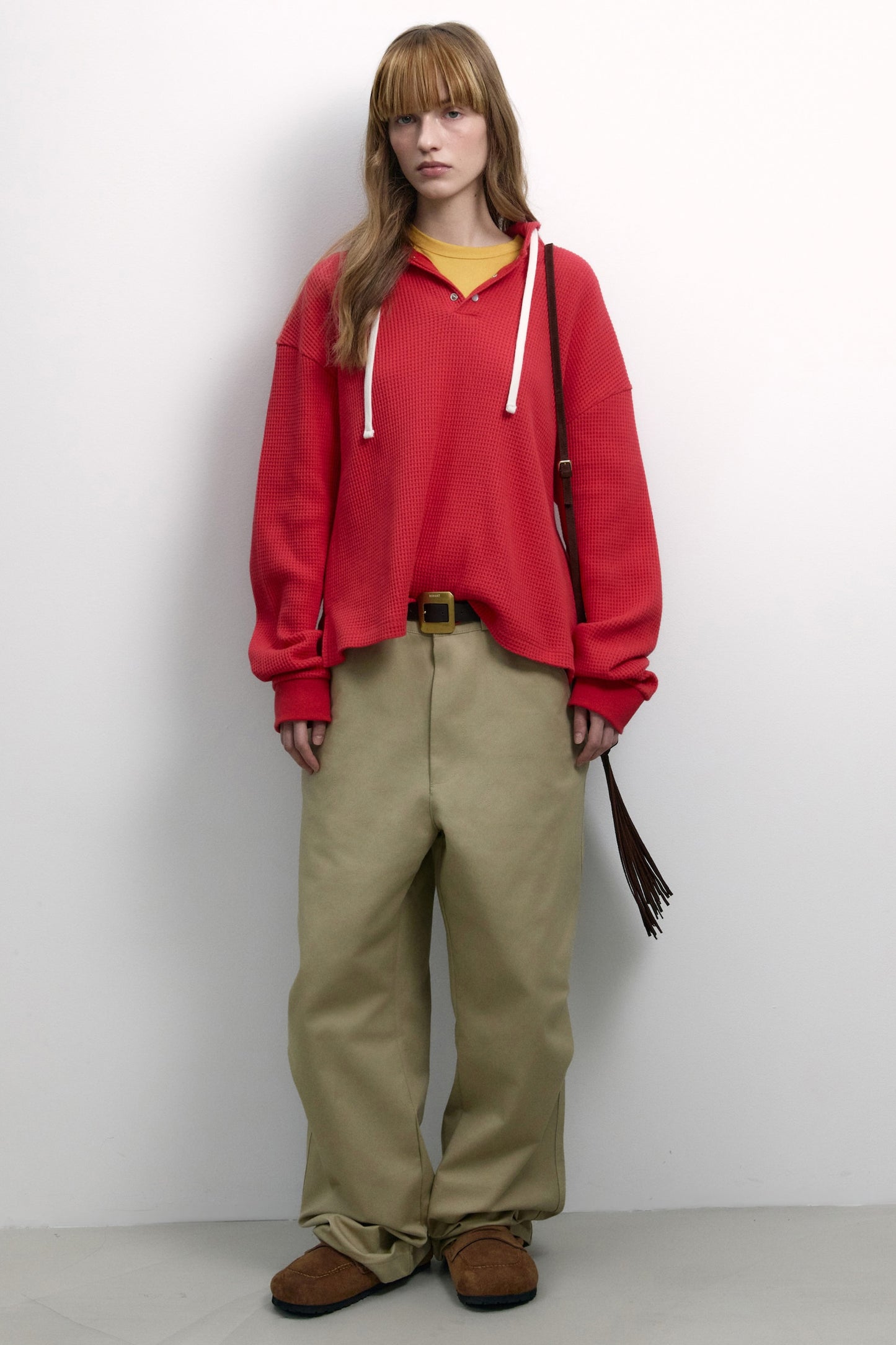 UTILITY PREPPY WAFFLE HOODIE RED