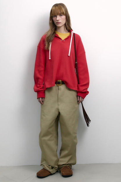UTILITY PREPPY WAFFLE HOODIE RED