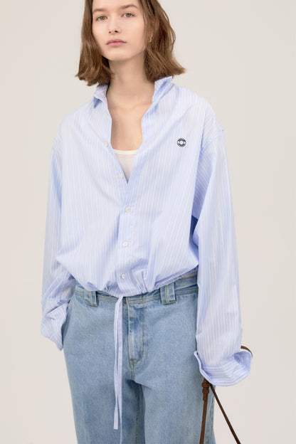 WIRE CROPPED STRIPE SHIRT SKY BLUE